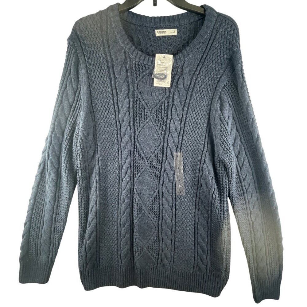 Sonoma Goods For Life Mens Size Large Fisherman Sweater Blue Supersoft